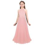 YOOJIA Kids Girls Floral Lace Dress Cutout Back Chiffon Flower Dress Prom Dress Bridesmaid Wedding Pageant Ball Gown Pink 16 Years