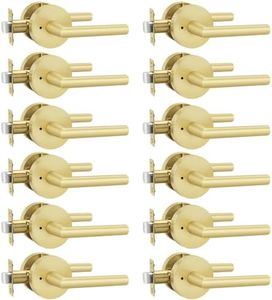 Goldenwarm Gold Door Handles Interior, Privacy Brushed Brass Interior Door Handles, Heavy Duty Zinc Alloy Brushed Gold Door Lever for Bedroom and Bathroom (12 Pack)