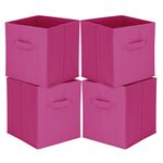 Holdfiturn 4 Pcs Cube Storage Box 27x27x28cm Collapsible Storage Cubes Foldable Fabric Storage Bins with Handles Tidy Clothes Organizer Open-Top Toys Box for Closet Shelves Drawer Bedroom (Rose Red)