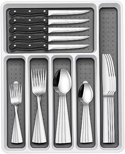 Terlulu Besteck Set 6 Personen, 36 teilig Edelstahl Besteckset mit Steakmesser und Besteckkasten, Essbesteck Set mit Messer Gabel Löffel, Elegantes Tafelbesteck für Restaurant/Party, Spülmaschinenfest