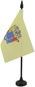 New Jersey Table Flag 4'' x 6'' - US state of New Jersey Desk Flag 15 x 10 cm - Black plastic stick and base - AZ FLAG