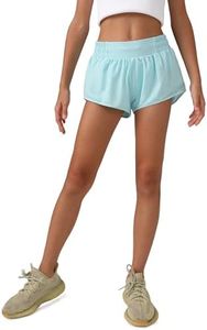 MCEDAR Girls Athletic Shorts with Liner, Quick-Dry Lightweight Active Workout Sports Running Shorts with Zip Pocket Light Blue,S/7Y