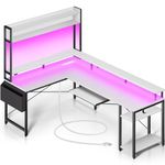 Rolanstar L Shaped Gaming Desk, 79.5“ Reversible Computer Desk with Monitor Stand & Hutch, Home Office Desk with LED Lights & Power Outlets, Corner Desk with Keyboard Tray, White