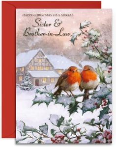 Olivia Samuel Sister & Brother-In-Law Christmas Card from Two Robins - Medium Sized Card (A5 Size -148mm x 210mm) with Peel and Seal Envelope