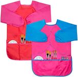 CUBACO 2 Pack Kids Art Smocks Children Waterproof Artist Painting Aprons with Long Sleeve and 3 Pockets for Age 3-8 Years