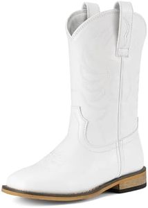 Rollda Kids Cowboy Boots for Boys Girls Western Square Toe Cowgirl Boots with Walking Heel (Toddler/Little Kid/Big Kid), White, 9 Toddler