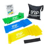 Black Mountain Products Therapy Exercise Bands with Resistance Carrying Case, Door Anchor and Starter Guide, Yellow/Blue/Green