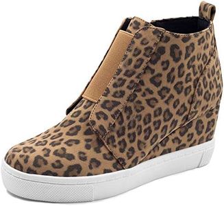 Athlefit Women's Platform Wedge Sneakers Wedge Booties Ankle Heels Size 7.5 Leopard