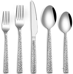 Hammered Silverware Set, HaWare 60-Piece Stainless Steel Flatware Set for 12, Modern Eating Utensils Tableware Cutlery Set for Kitchen Hotel Restaurant Party, Mirror Polished - Dishwasher Safe