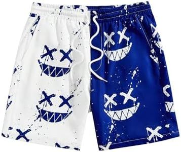 WDIRARA Men's Graphic Print Colorblock Drawstring Waist Active Pocket Shorts Blue and White Large