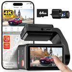 REDTIGER 4K+1080P Front and Rear Dash Cam for Car, 5.8GHz WiFi APP, GPS, 2.2''Mini Touch Screen, Voice Control, Built-in 64GB Card, Loop Recording, 24H Parking Mode(A4)