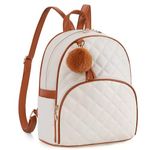 ECOSUSI Mini Backpack Women Leather Small Backpack Purse for Ladies Cute Pom Bookbag Travel Shoulder Bag with Charm Tassel, Brown & Beige, Modern