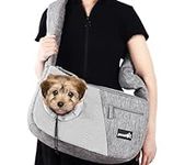 pecute Pet Sling Carrier for Small Doggie Cat Hand Free Sling Carrying Bag-Dog Papoose Carrier with Adjustable Padded Shoulder Strap, Safety Belt, Multi Pockets - Great for Outdoor Travel Walk Subway