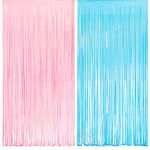 Pink and Blue Party Curtain - GREATRIL Tinsel Backdrop Streamers for Baby Shower Boy or Girl Gender Reveal Pastel Easter Birthday Party Decoration - 1m X 2.5m - 2 Packs