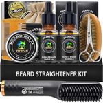 Beard Straightener Kit,Beard Growth Grooming Kit w/Beard Straightener,Heat Protectant Spray,Beard Wash Shampoo,Conditioner,Oil,Balm,Wax,Comb,Brush,Scissor,Bag,E-Book,Gifts for Men Him Dad Boyfriend