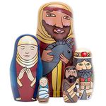 Bits and Pieces - Holy Family Nesting Dolls - Matryoshka Dolls - Russian Nesting Dolls - Hand-Painted Hand-Made Wooden Nativity Family Figurines - Stacking Dolls Set of 5 Dolls from 5.5" Tall