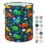 LUFANCY 63L Large Laundry Basket with Lid, Collapsible, Waterproof Laundry Hamper with Rope Handle for Kids Toys Room, Bedroom, Clothes, Gift Basket with Stylish Drawstring Closure (Dino)
