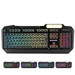 RGB Gaming Keyboard, LED Backlit Keypad UK Layout, 19 Anti-ghosting Keys Multimedia USB Wired Metal Keyboard for PC Games Office (Black)