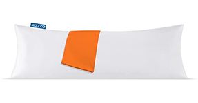 NEXTGO Microfiber Cuddle Pillow with Cover for Full Body Support and Used During Pregnancy Side and Back Sleepers - Fits (54 x 20 inches, White Pillows and (Orange Cover)