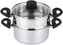 Nevlers 3 Piece Premium Heavy Duty Stainless Steel Steamer Pot Set Includes 3 Quart Cooking Pot, 2 Quart Steamer Insert and Vented Glass Lid | Stack and Steam Pot Set for All Cooking Surfaces