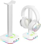 TuparGo White Headphone Stand for Desk RGB Lights Headset Holder with 3 USB Port for Connect Keyboard,Mouse,Headset or Charging,Suitable for All Over-Ear Headphone (White)