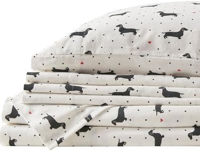 Comfort Spaces Cotton Flannel Breathable Warm, Deep Pocket Sheets with Pillow Case Bedding, Queen, Black Dog 4 Piece