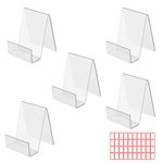 LAITER 5 PCS Book Holder Stand Clear Acrylic Display Stand for Leaflet Sign Menu Poster Brochure Magazine Table Sign Tag for Restaurant Coffee Shop Bookstore (7.7 x 10 x 10cm)