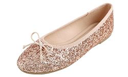 Feversole Women's Sparkle Memory Foam Cushioned Colorful Shiny Ballet Flats Glitter Rose Gold Size 7.5 M US