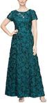 Alex Evenings Women's Long Rosette Mother of The Bride Dress with Short Sleeves, Wedding Guest (Petite and Regular Sizes), Emerald