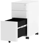 YITAHOME 3-Drawer Slim File Cabinet with Lock, Mobile Metal Office Storage Filing Cabinet, Legal/Letter Size, Pre-Assembled File Cabinet Except Wheels Under Desk - White