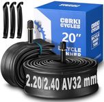Corki Cycles Heavy Duty 20 Inch Bike Tire Inner Tubes Butyl Rubber 2 Pack Fit 2.2-2.4, Bicycle Inner Tube Replacement (Schrader Valve 32mm)