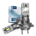 Sinoparcel Upgrade H7 LED Headlight Bulbs, 70W 20000LM 6500K 477 Car Dipped or Main Beam, 500% Brighter Cool White Super Bright Halogen Replacement with Fan, IP67, Canbus Decoder Ready, 2 Pcs