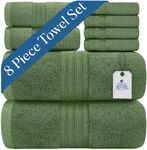 DAN RIVER 100% Luxurious Cotton Bath Towels Set - Premium Quality Pack of 8 - Ultimate Comfort and Absorbency for Bathroom, Luxury Bath Towels Set for Home & Spa (27" x 54"), Gross-Green