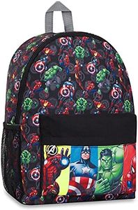 Marvel Kids Backpack, School Bag with Zipped Front Pocket - Boys Gifts, Black Avengers, One Size