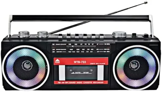 Cassette Player Recorder with AM/FM/SW Radio, Bluetooth Boombox, USB, Built-in MIC for Voice Recording, RGB Colorful Lights, Headphone Jack, AC or Battery Powered, Retro 80's