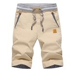 Tansozer Mens Summer Casual Shorts Cotton with Pockets Elasticated Waist Khaki S