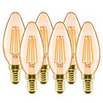 LVWIT E14 Vintage LED Filament Candle Bulbs, 4W C35 Candle Glass Antique,Soft Warm White 2500K Retro Candle Light Bulb,40W Equivalent,410Lm,Non-Dimmable（Pack of 6）