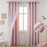 MYSKY HOME Pink Curtains for Bedroom 95 Inch Long Nursery Curtains for Girls Room Double Layer Curtains Tiebacks White Polka Dots Sheer for Toddler Grommet Room Darkening Window Drapes 52 x 95 in