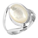 Jeweloporium 925 Sterling Silver Ring for Women White Genuine Mother Of Pearl Stone Boho Silver Ring Size 9 Engagement Gift Statement Jewelry