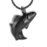 Constanlife Cremation Necklace for Ashes Stainless Steel Fish Design Memorial Necklace Keepsake Jewelry Cremation Urns for Human Ashes Cremation Jewelry Fish Gift for Men Women （Black）