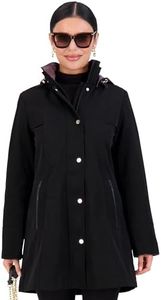 Jones NY Long Rain Jacket Women, Rain Coats Women, Cute Warm Womens Rain Jacket, Black/Taupe - M