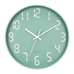 SKYTONE Wall Clock, Clock for Home, 12" Silent Quartz Decorative Latest Clock, Non-Ticking Clock Battery Operated Round for Living Room, Kitchen, Office, School(Ocean Green) - Analog, Plastic