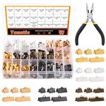 Tanstic 701Pcs Ribbon Ends with Pliers Set 5 Size 5 Color Ribbon Clamps Bookmark Pinch Crimp Cord Ends Fasteners Clasp Leather Crimp Ends Leather Ribbon Crimp Ends for Jewelry Making