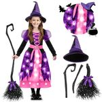 Spooktacular Creations Witch Costume for Girls, Pink Print Witch Costume, Light-up Witch Halloween Costume Dress Up-S