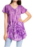 Sakkas 19218 - Marzia Women's Loose Fit Short Sleeve Casual Tie Dye Batik Blouse Top Tunic - 19211-Purple - OS