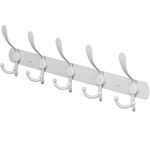 SAYONEYES White Coat Rack Wall Mounted - 16 Inch Heavy Duty Stainless Steel Matte Finish Wall Hook Rack - 5 Tri Coat Hooks for Hanging Towels, Bags, Hat - Bathroom Entryway - 1 Pack