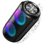 Hupoaf Portable Bluetooth Speaker with Loud Stereo Sound, Speakers Wireless Bluetooth 5.3 with 12Hrs Playtime, IPX7 Waterproof and RGB lights, Built-in Mic Outdoor Speaker for Home/Garden/Party/Travel