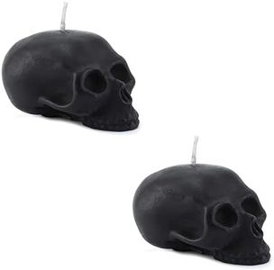 Darware Large Skull Candles (2-Pack, Black); 4.75 x 3-Inch Decorative Themed Candles for Halloween, Horror and Novelty Decor