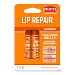 O'Keeffe's Lip Repair Unscented Lip Balm, Twin Pack, 2 x 4.2 g - For Extremely Dry, Cracked Lips | All-Day Moisture with 7 Moisturising Ingredients
