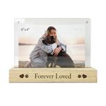 Forever Loved Pet Memorial Photo Frame | Wooden Base, Fits 6x4 Photo, Magnetic Acrylic Sheets | Cherished Keepsake Heart & Paw Print | Remembrance Bereavement Gift | 18.2 x 13.4 x 5cm